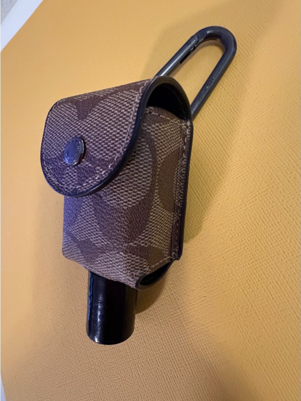 Coach Black Metal Carabiner Key Clip with Brown Accent- Hand Sanitizer Holder